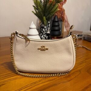 Coach Mini Teri Cream Leather Chain Shoulder Bag